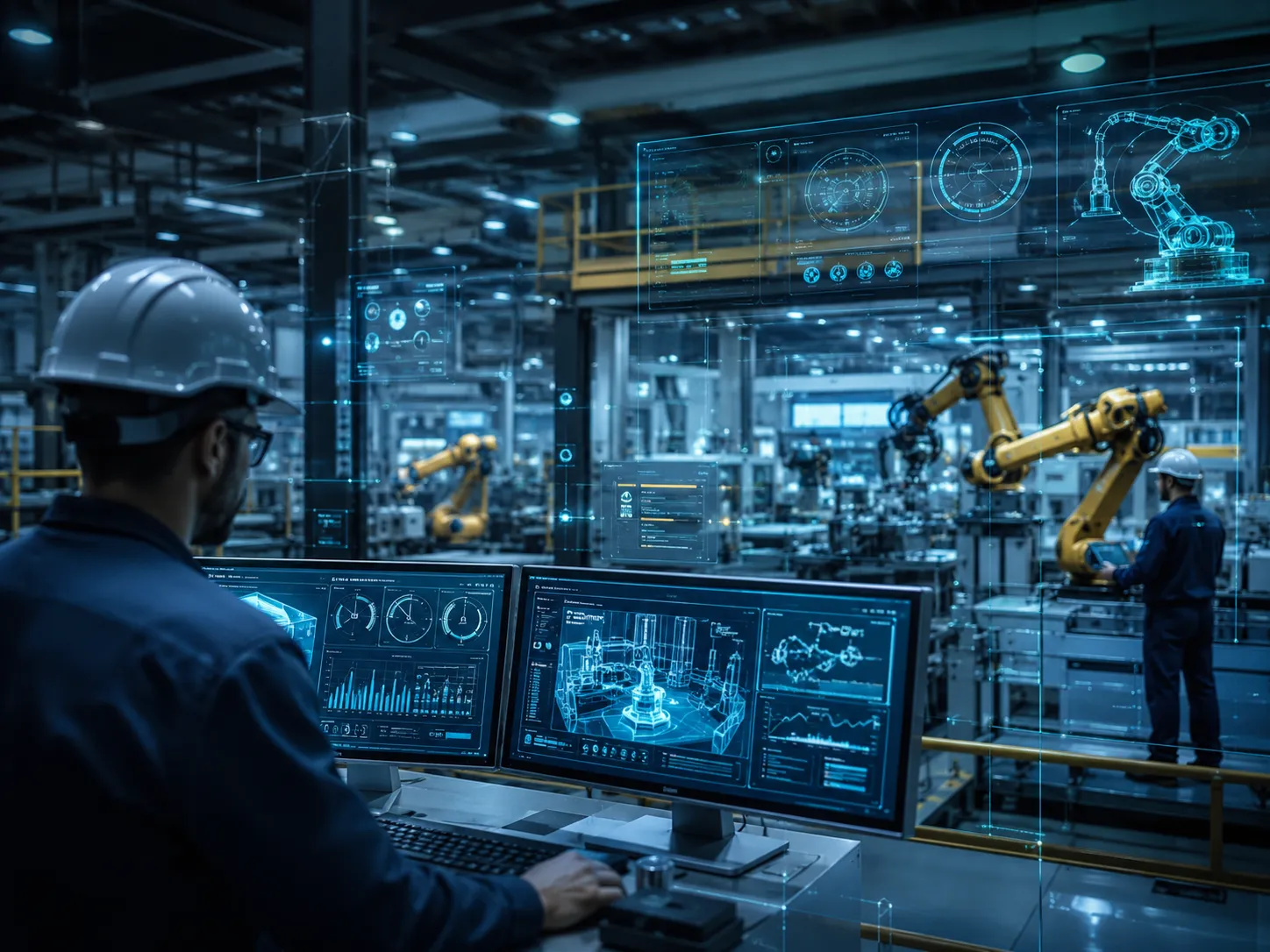 Ambiente industrial moderno com automação, monitoramento e segurança operacional.
