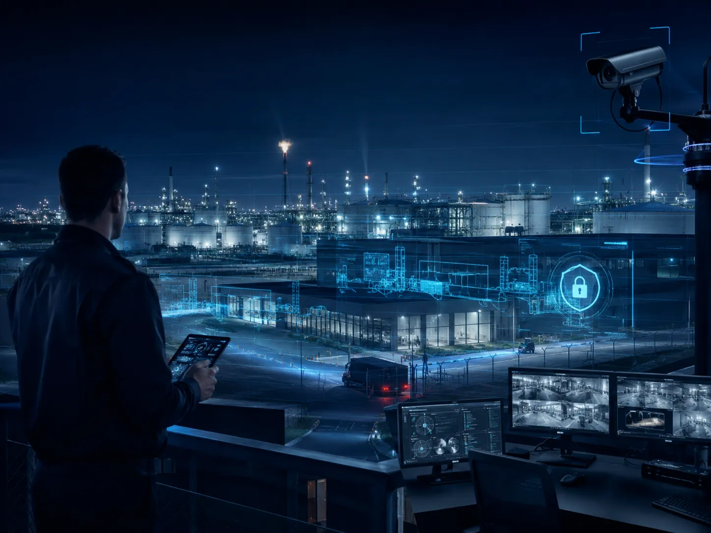 Infraestrutura crítica com monitoramento integrado e segurança tecnológica.